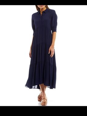 a Loves a 3/4 Blouson Cuff Sleeve Tiered Waistless Midi Shirt Dress

USD 134.00